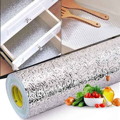 Aluminum Foil Roll 60x200cm – Self Adhesive, Oil & Waterproof Sticker - Saadiq.pk