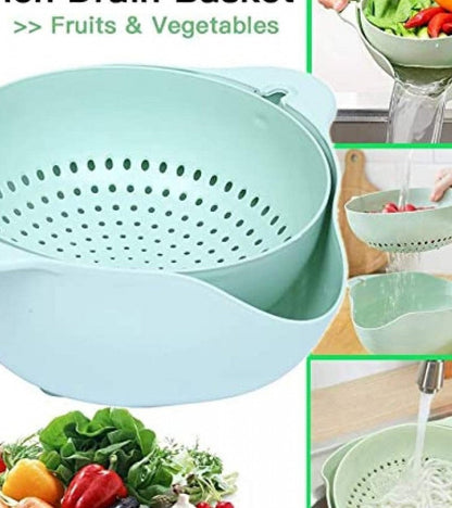 360° Rotation Double Drain Basket – Detachable Colander & Mixing Bowl