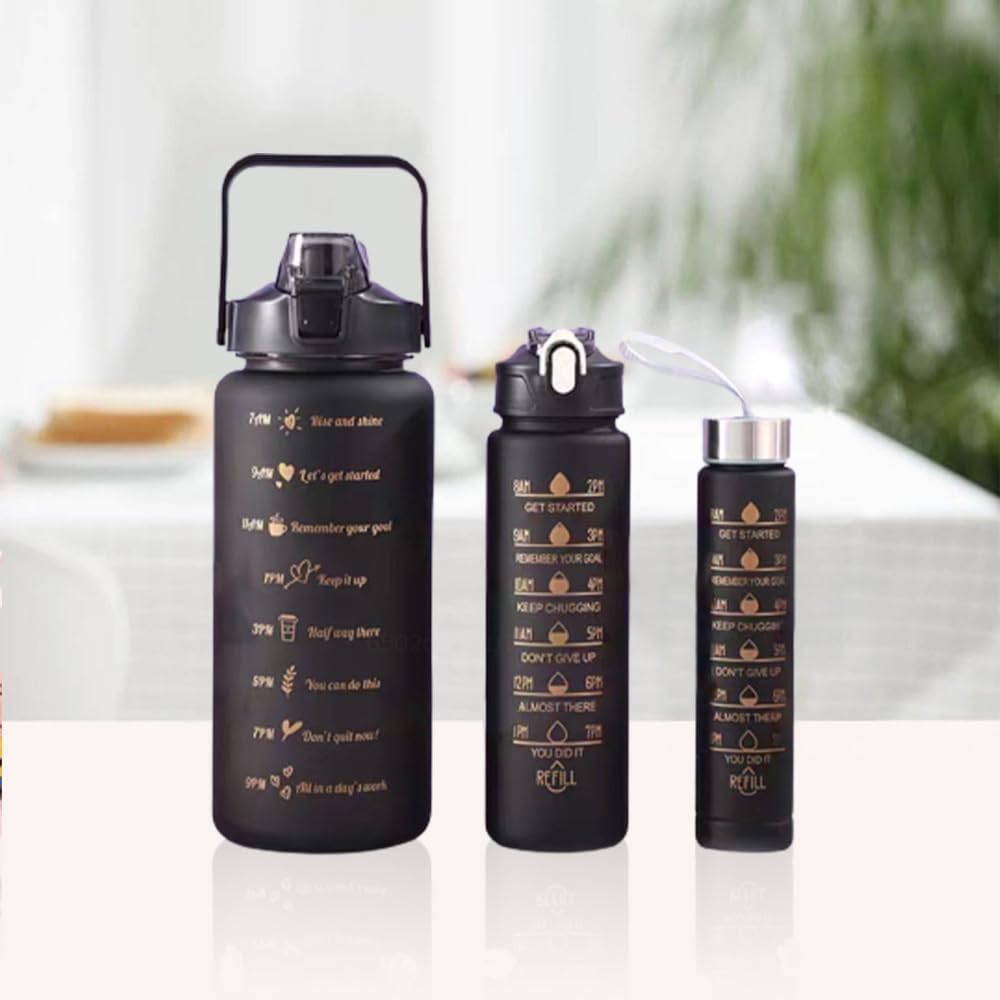3Pcs Multi Color Water Bottle Set With Strew