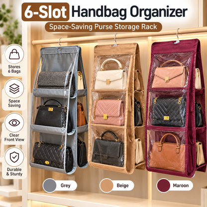 6-Slot Handbag Organizer – Space-Saving Purse Storage Rack