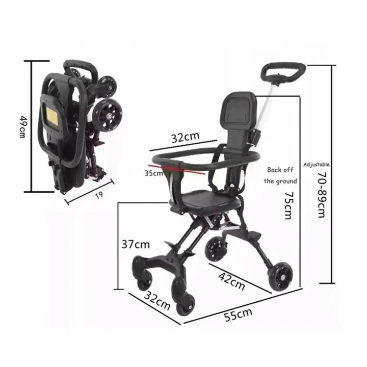 Foldable Baby Stroller – Reversible Seat, 360° Rotating Wheels & Sun Canopy