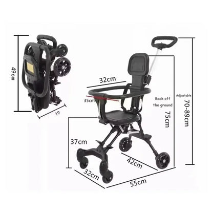 Foldable Baby Stroller – Reversible Seat, 360° Rotating Wheels & Sun Canopy