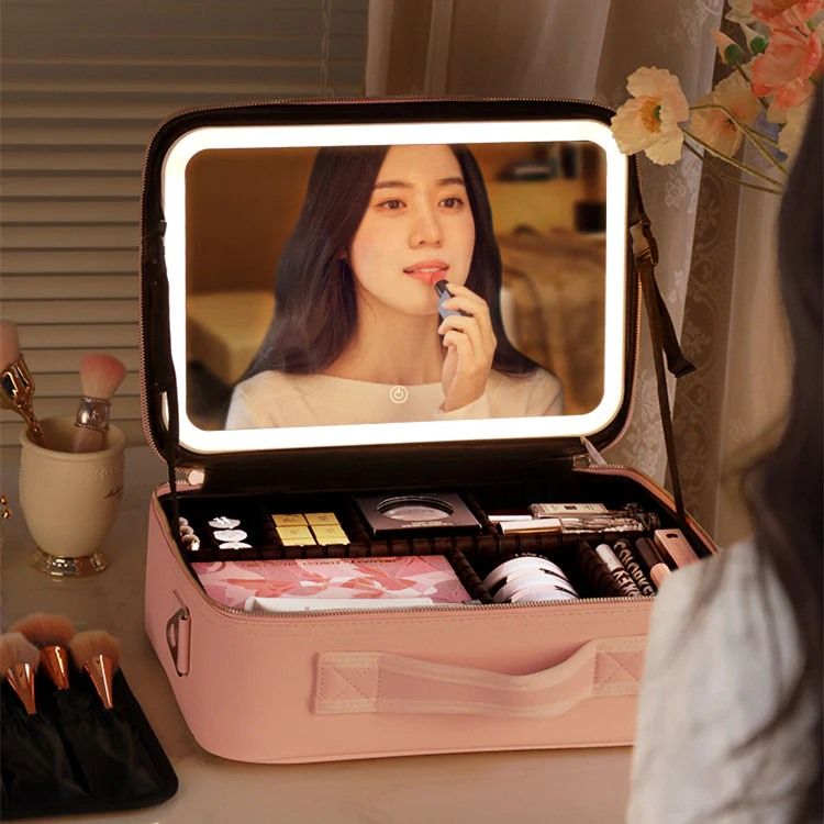 Large Capacity LED Makeup Bag with Mirror | Portable Cosmetic Organizer Case