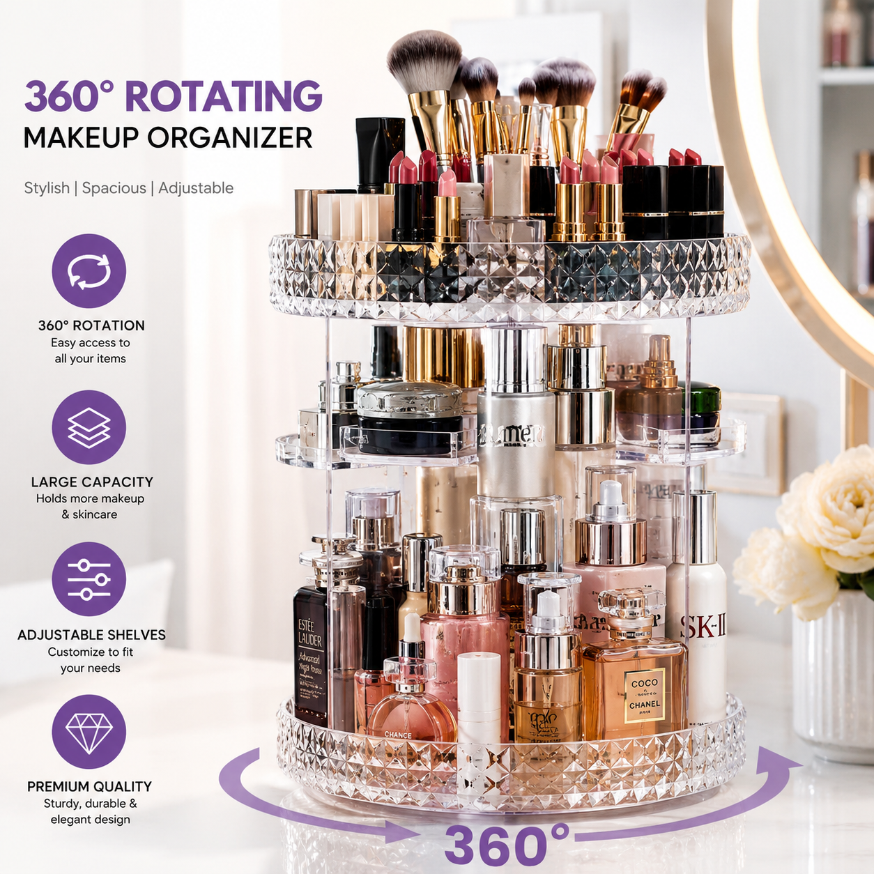 360° Rotating Makeup Organizer