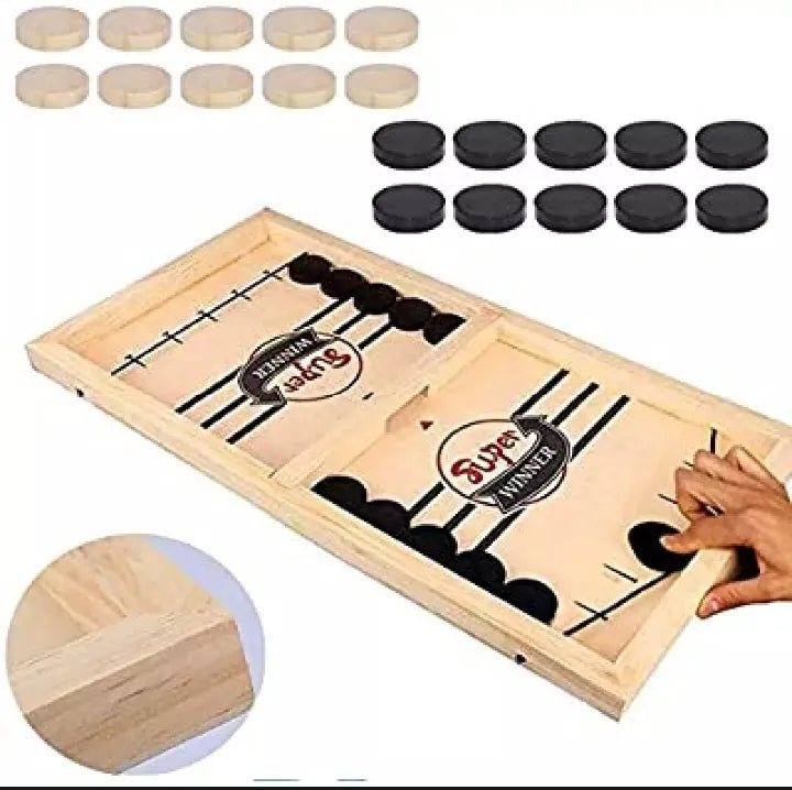 Pucket Game Wooden Sling Puck Board Game – Fast-Paced Family Game