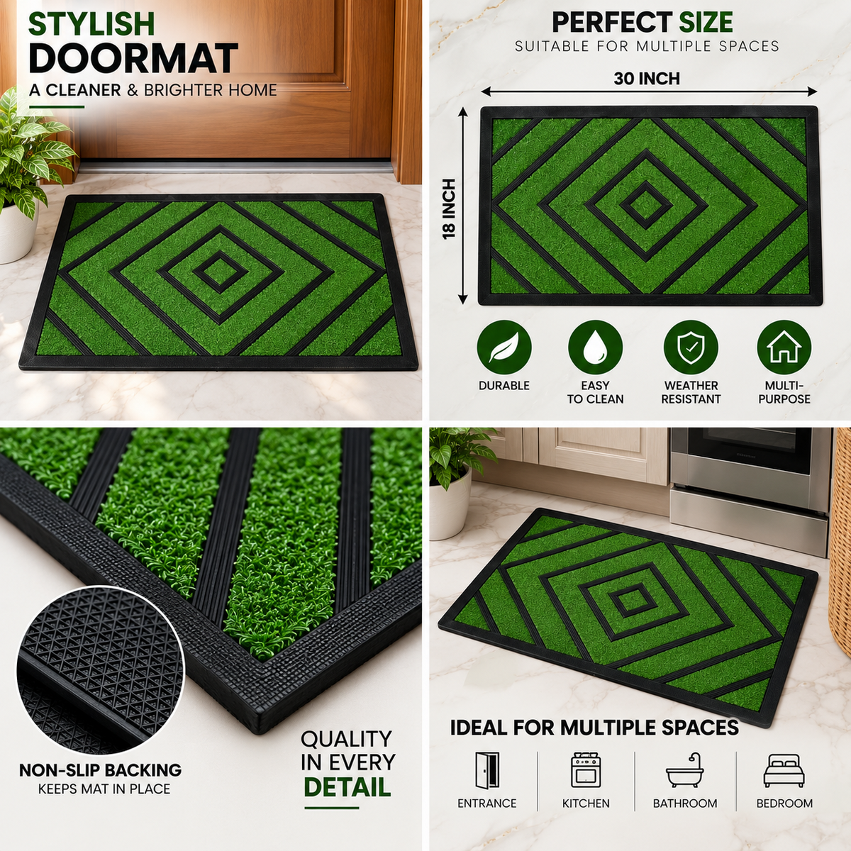 2PC Stylish Door Mat 30 × 18 Inch | Non-Slip Outdoor & Indoor Floor Mat