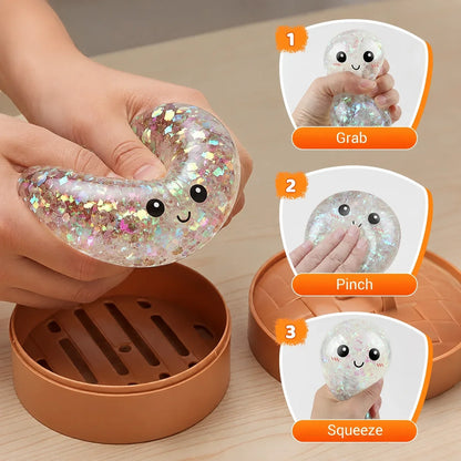 Dumpling Squishy Rainbow Toy | Rainbow Glitter Stress Relief Fidget Toy for Kids
