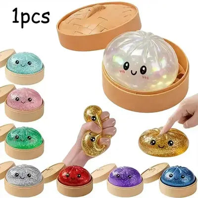Dumpling Squishy Rainbow Toy | Rainbow Glitter Stress Relief Fidget Toy for Kids