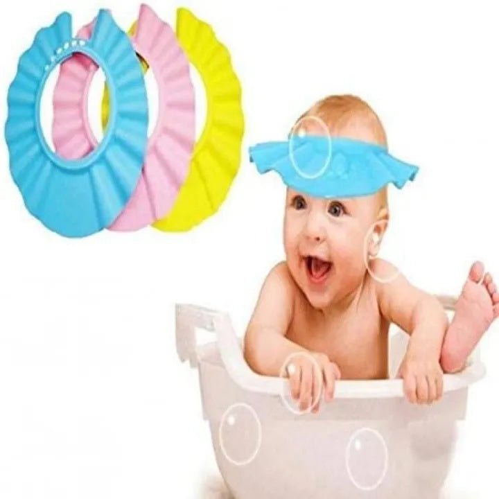 Baby Shampoo Bath Cap – Soft EVA Adjustable Hair Wash Protection Hat for Kids - Saadiq.pk
