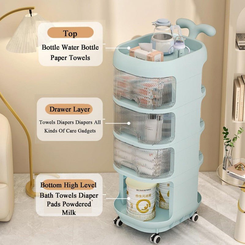 Baby Supplies Multi - Purpose Trolley | Portable Nursery Storage Organizer | 4 Layer - Saadiq.pk
