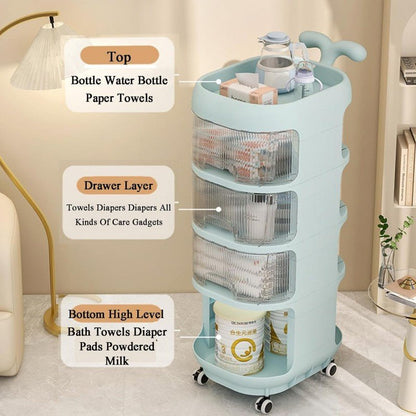 Baby Supplies Multi - Purpose Trolley | Portable Nursery Storage Organizer | 4 Layer - Saadiq.pk