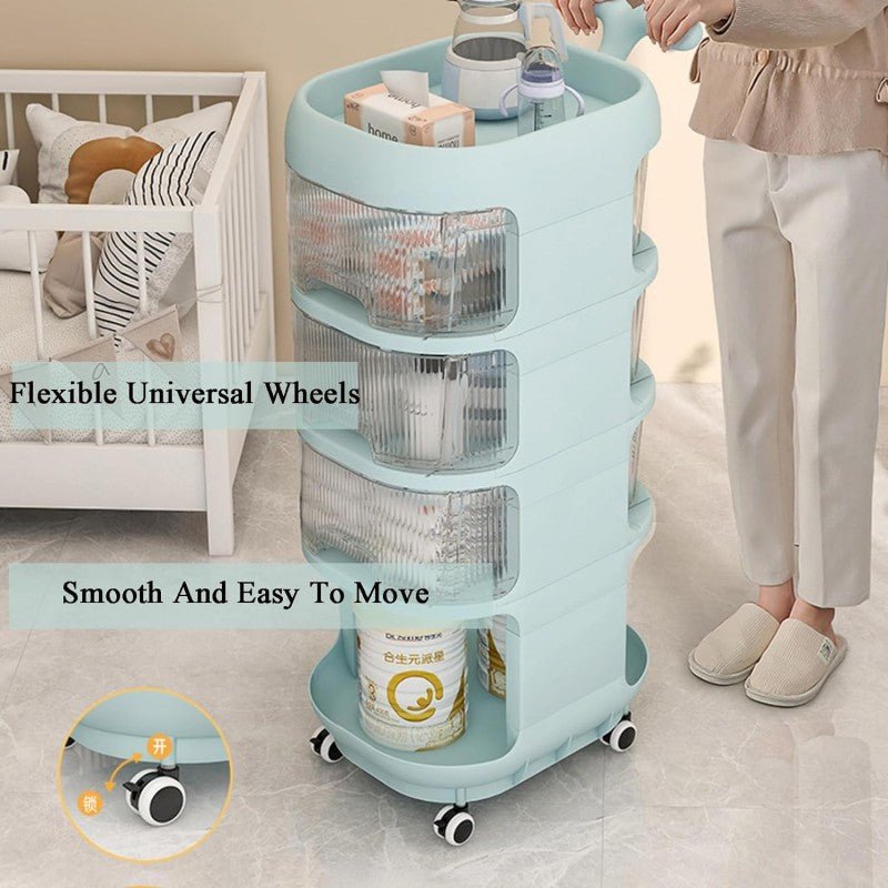 Baby Supplies Multi - Purpose Trolley | Portable Nursery Storage Organizer | 4 Layer - Saadiq.pk