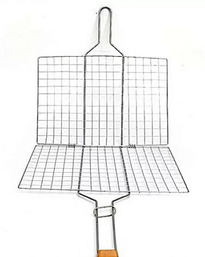 BBQ Stainless Steel Hand Grill – Non - Stick Portable Grilling - Saadiq.pk