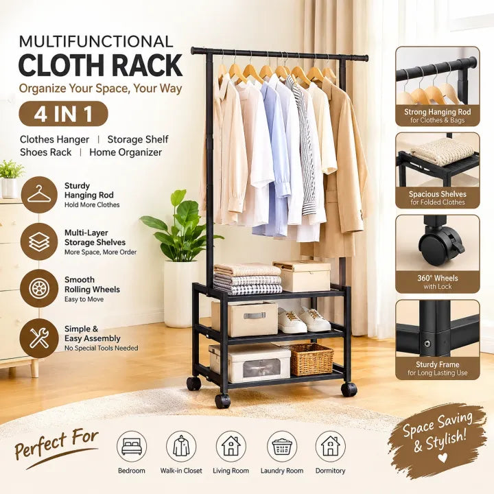 Multifunctional Cloth Rack With Wheels