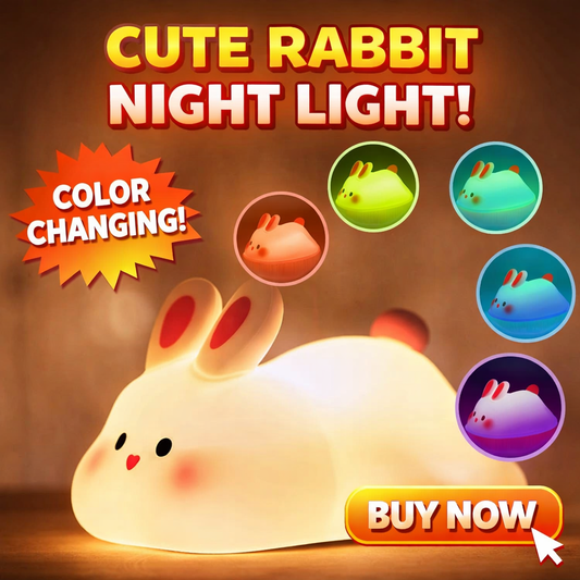 Big Face Rabbit Night Light | Soft Silicone LED Lamp for Kids & Bedroom Decor - Saadiq.pk