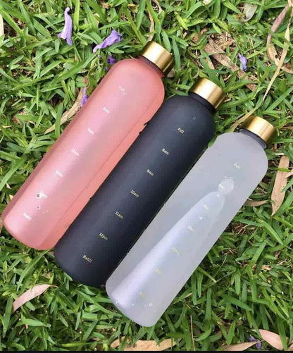 Frosted 1 Liter Water Bottle with Time Markers | Leakproof Motivational Water Bottle for Daily Hydration