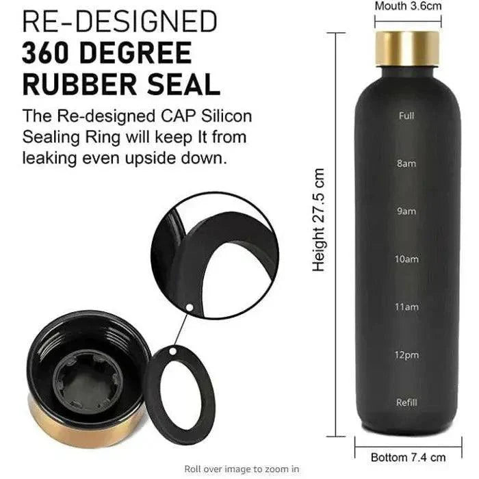 Frosted 1 Liter Water Bottle with Time Markers | Leakproof Motivational Water Bottle for Daily Hydration