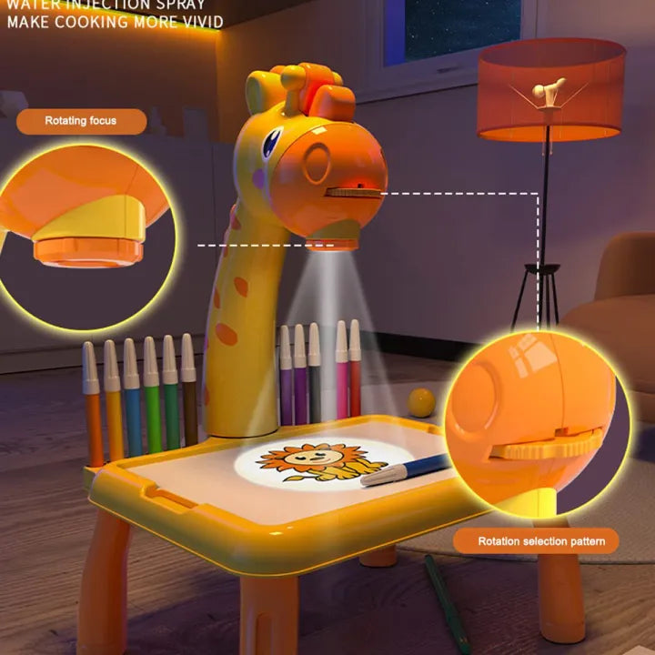 3-in-1 Giraffe Projection Painting Table for Kids – LED Drawing Projector Toy with Colors & Music
