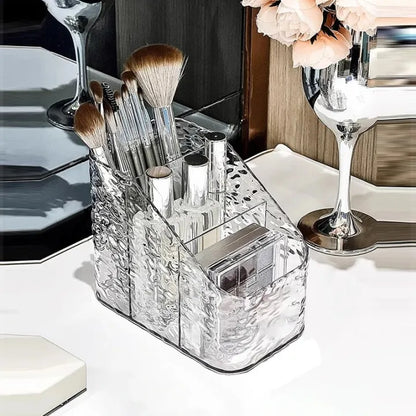 Clear Acrylic Makeup Organizer with 3 Compartments – Cosmetic Storage Holder for Lipsticks, Brushes & Skincare