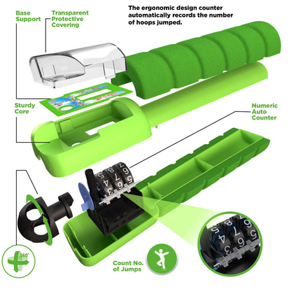 Green jump rope with labeled parts and numeric auto counter