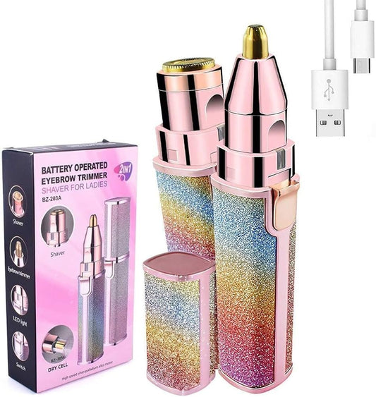 Chargeable Flawless 2 - in - 1 Eyebrow & Facial Hair Remover – Painless Device - Saadiq.pk