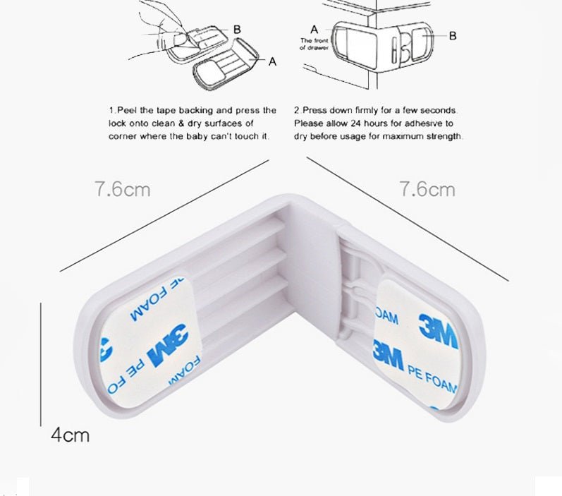 Child Safety Drawer Lock (Pack of 2) – Baby Proof Cabinet, Drawer & Appliance Lock - Saadiq.pk