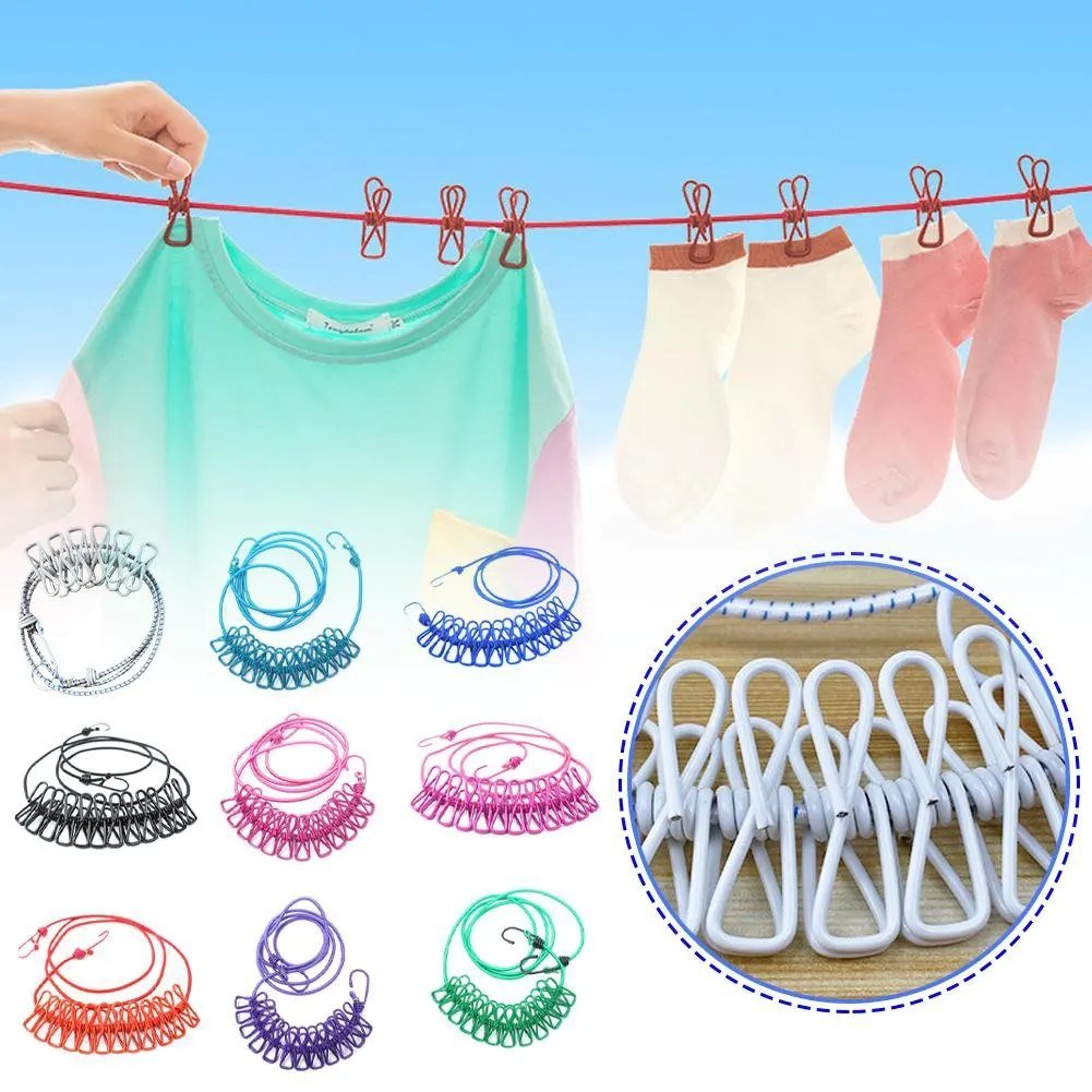 Clothes Drying Rope With 12 Clips - Saadiq.pk