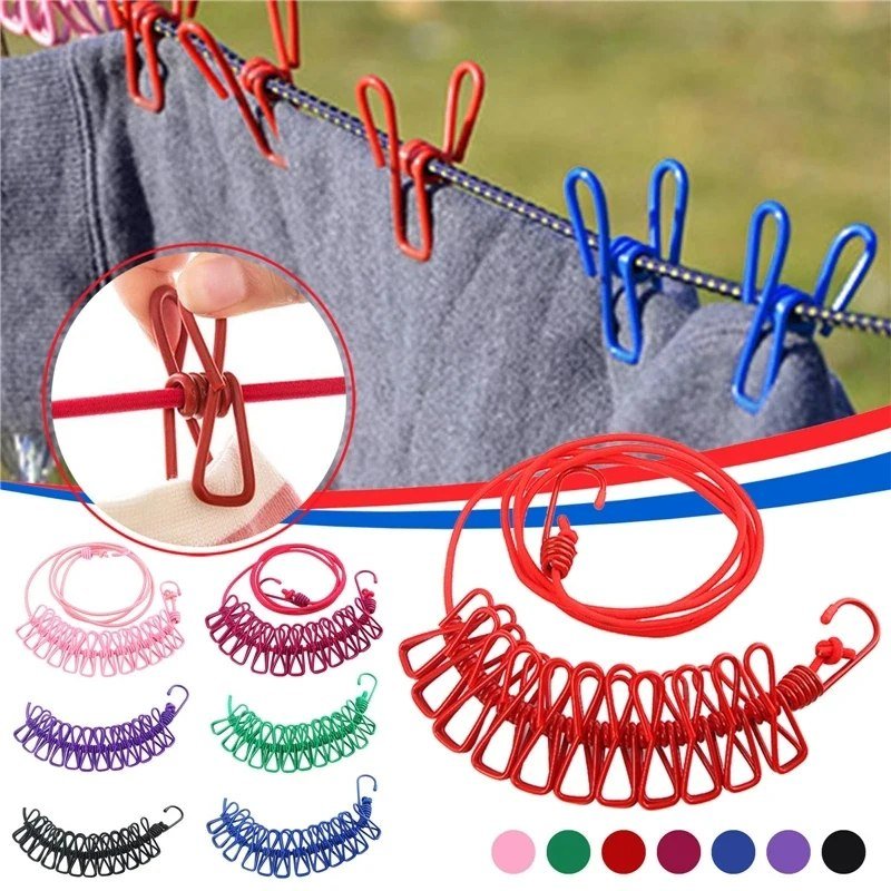 Clothes Drying Rope With 12 Clips - Saadiq.pk