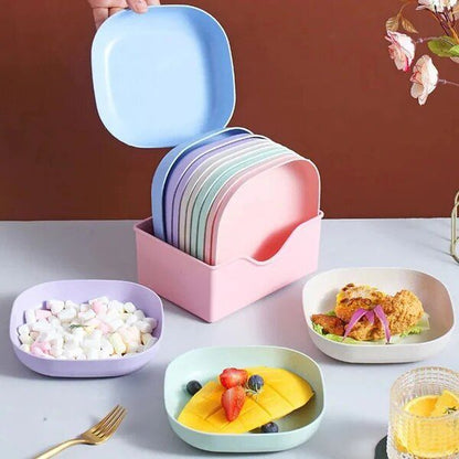Creative Dish Set – 10 Colorful Plastic Plates, Microwave & Dishwasher Safe - Saadiq.pk