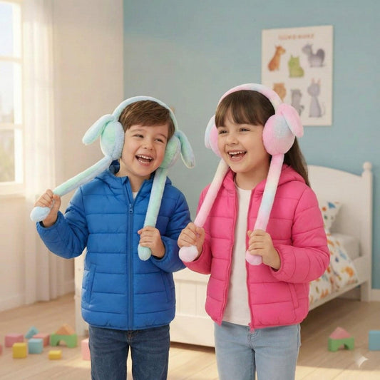 Cute Bunny Earmuffs with Moving Ears – Soft Plush Rabbit Warm Earmuffs for Kids & Toddlers - Saadiq.pk