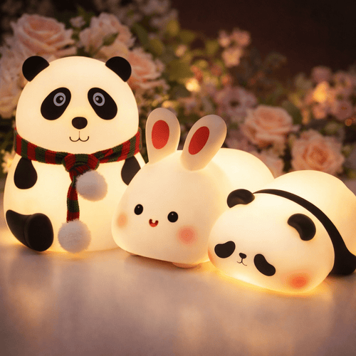 Cute Silicone LED Night Light – USB Rechargeable Touch Control Panda & Bunny Lamp - Saadiq.pk