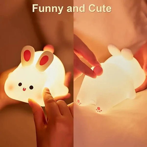 Cute Silicone LED Night Light – USB Rechargeable Touch Control Panda & Bunny Lamp - Saadiq.pk
