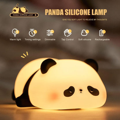 Cute Silicone LED Night Light – USB Rechargeable Touch Control Panda & Bunny Lamp - Saadiq.pk