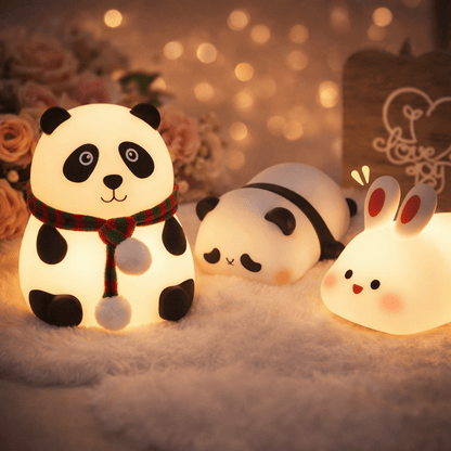 Cute Silicone LED Night Light – USB Rechargeable Touch Control Panda & Bunny Lamp - Saadiq.pk
