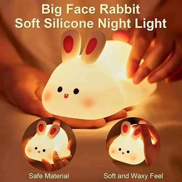 Big Face Rabbit Night Light – Soft Silicone LED Rechargeable Lamp for Kids