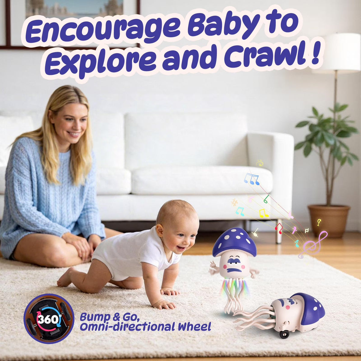 Dancing Mushroom Toy with Lights & Music | Crawling Baby Toy