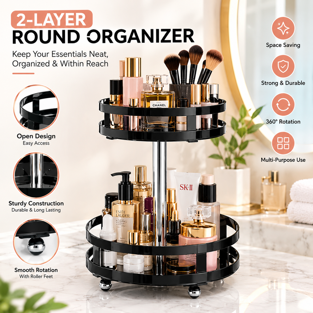 360° Rotating Metal Organizer – Space-Saving Storage Rack