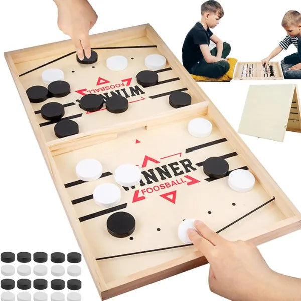 Pucket Game Wooden Sling Puck Board Game – Fast-Paced Family Game