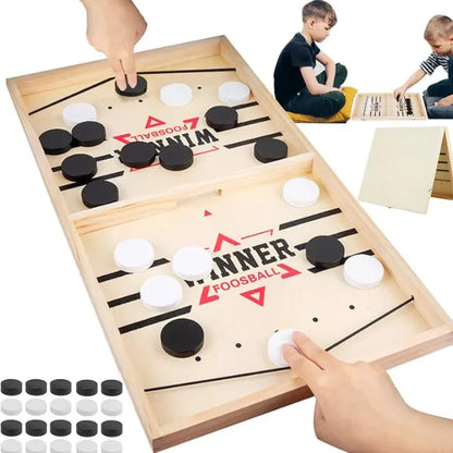 Pucket Game Wooden Sling Puck Board Game – Fast-Paced Family Game