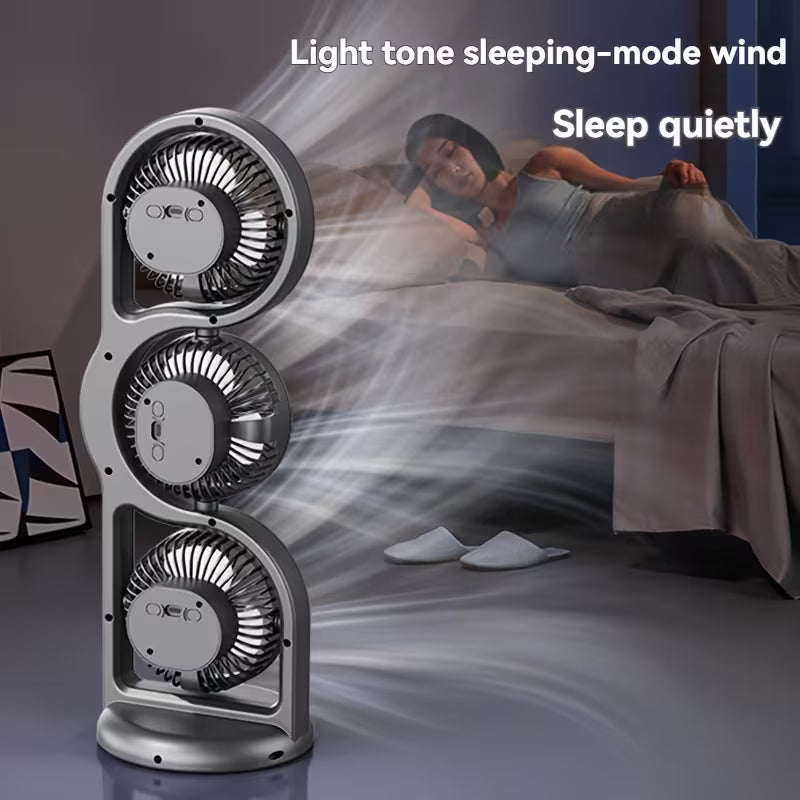 V3.0 Triple Head Rechargeable Cooling Fan – 360° Portable Air Circulation Fan