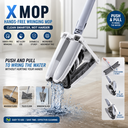 X Mop Hands-Free Self-Wringing Flat Mop – Microfiber Floor Cleaning Mop