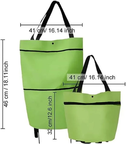 Foldable Rolling Shopping Bag with Wheels – Reusable Large Capacity Grocery Tote