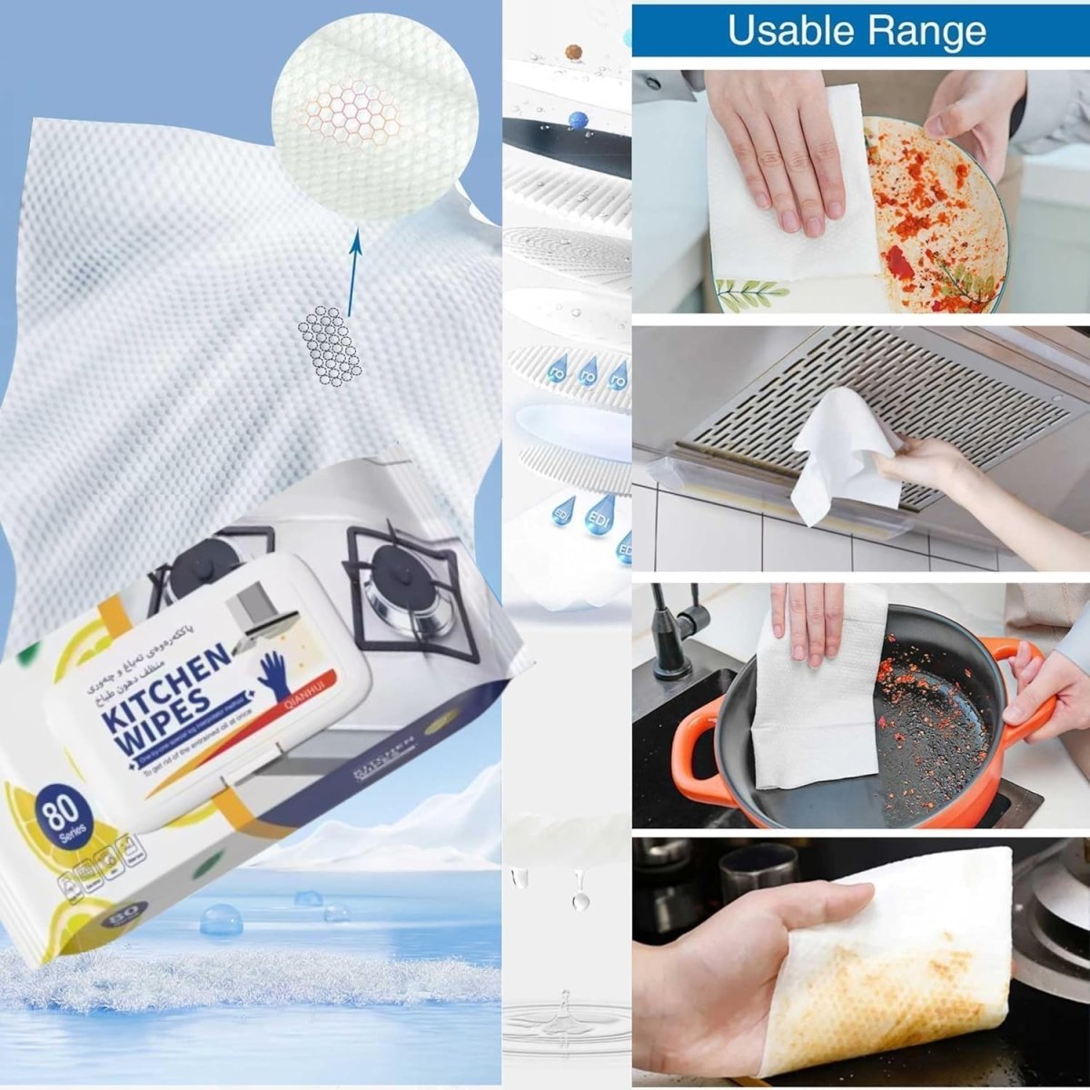 Disposable Kitchen Cleaning Wipes | Grease & Stain Remover Wet Wipes - Saadiq.pk