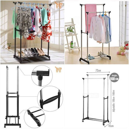 Double Pole Clothes Rack – Adjustable Garment Organizer - Saadiq.pk