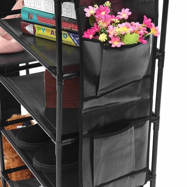 Double Row Shoe Rack With Side Pocket – Space - Saving Footwear Organizer - Saadiq.pk
