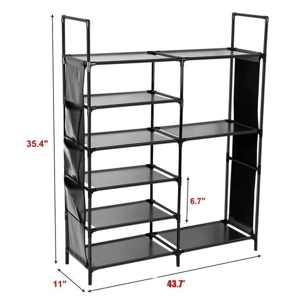 Double Row Shoe Rack With Side Pocket – Space - Saving Footwear Organizer - Saadiq.pk