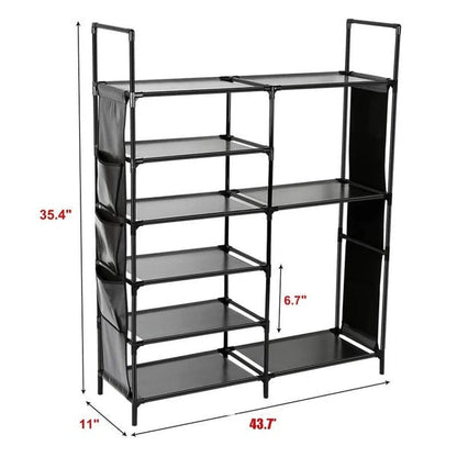 Double Row Shoe Rack With Side Pocket – Space - Saving Footwear Organizer - Saadiq.pk
