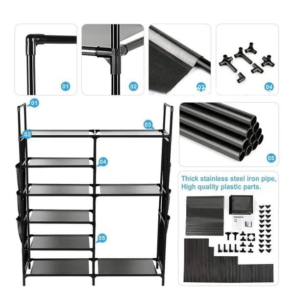 Double Row Shoe Rack With Side Pocket – Space - Saving Footwear Organizer - Saadiq.pk