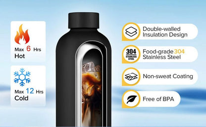 Double Wall Stainless Steel Water Bottle 500ML – Leakproof Thermal Flask for Gym & Sports - Saadiq.pk