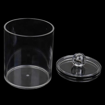 1pc Round Acrylic Cotton Swab Storage Box with Lid – Transparent & Dustproof